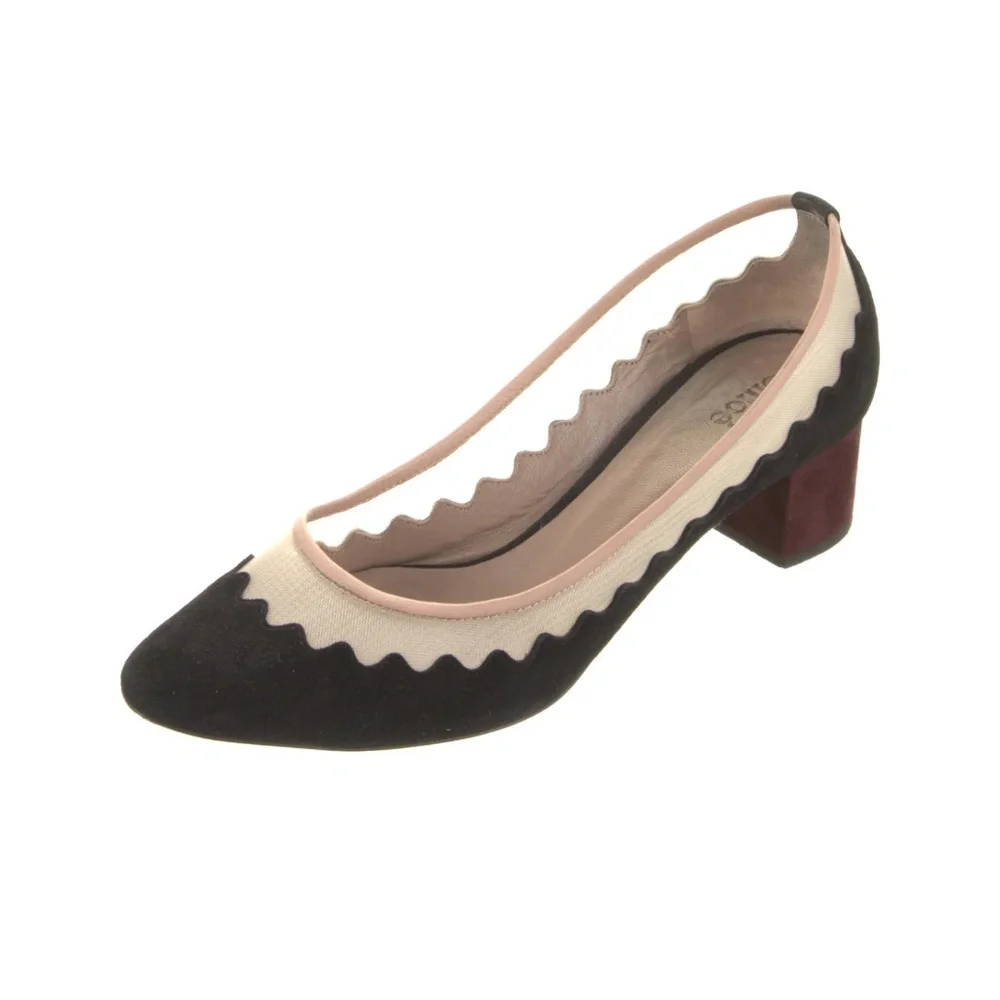REDUCED Chloe Suede Leather Mesh Accent Pumps Heels Black/ Burgundy 37/ 7